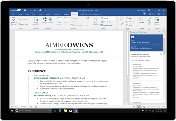 Microsoft Word's new 'Resume Assistant' with LinkedIn